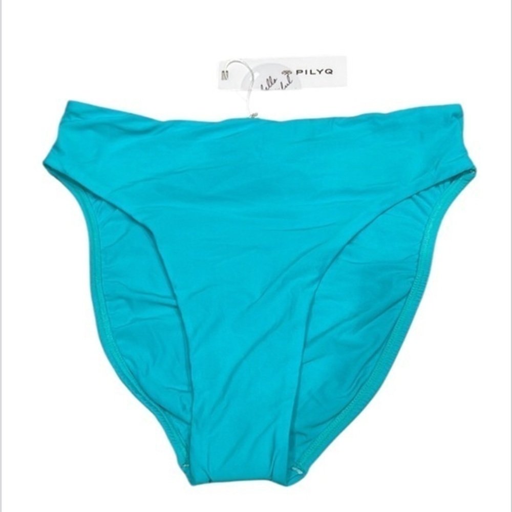 PILYQ Saltwater Hilary high turquoise full back swim bikini bottoms size small